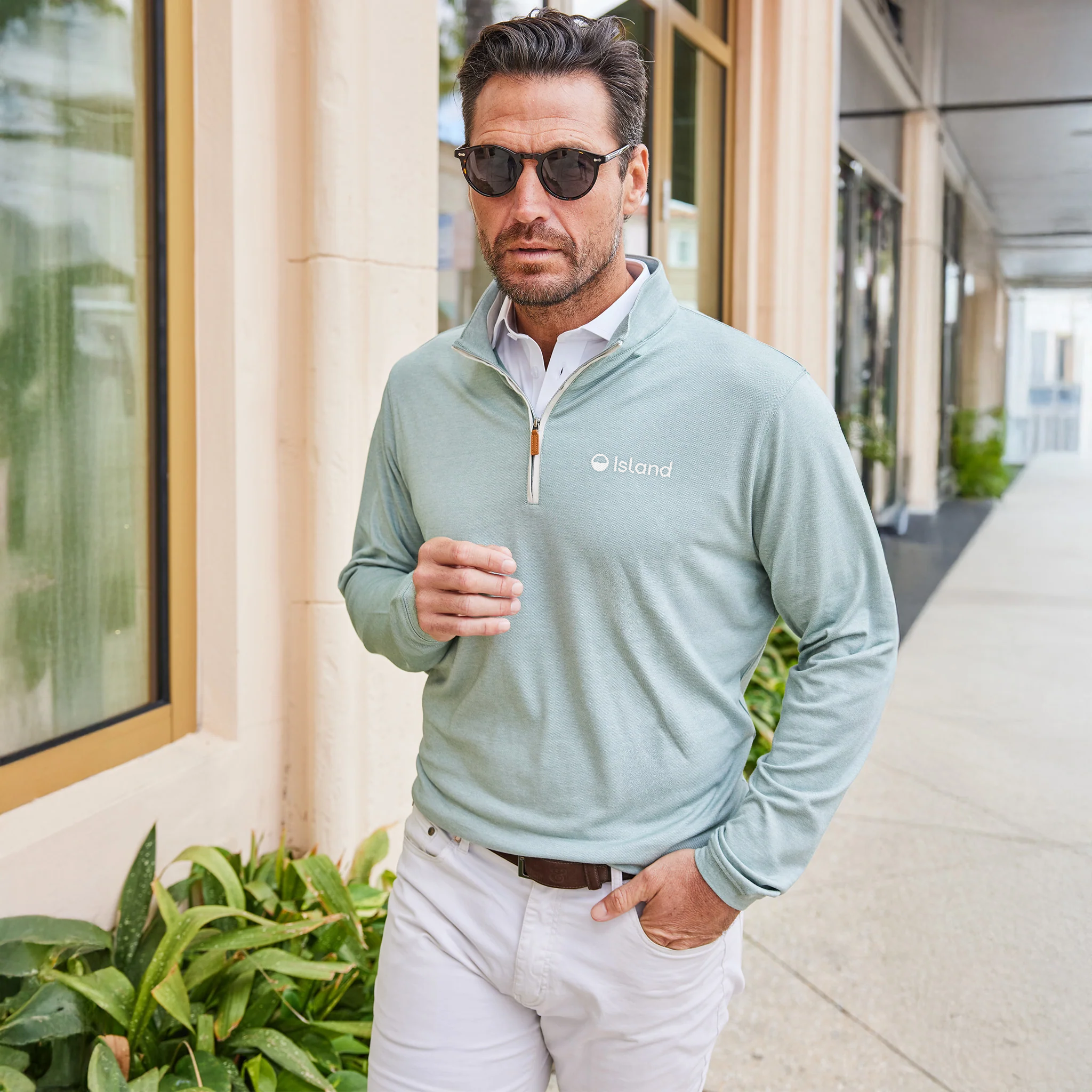 Men's Collars & Co. Palm Pima Mint 1/4 Zip