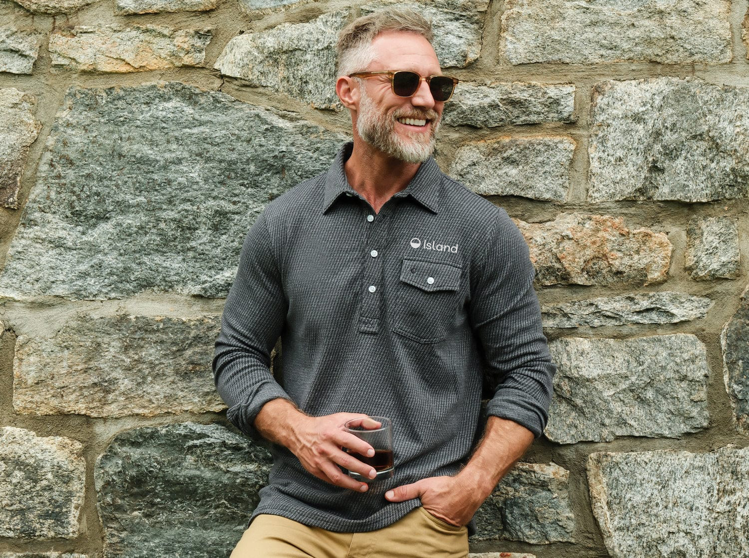 Men's Criquet Houndstooth Long Sleeve Players Shirt - Dark Slate