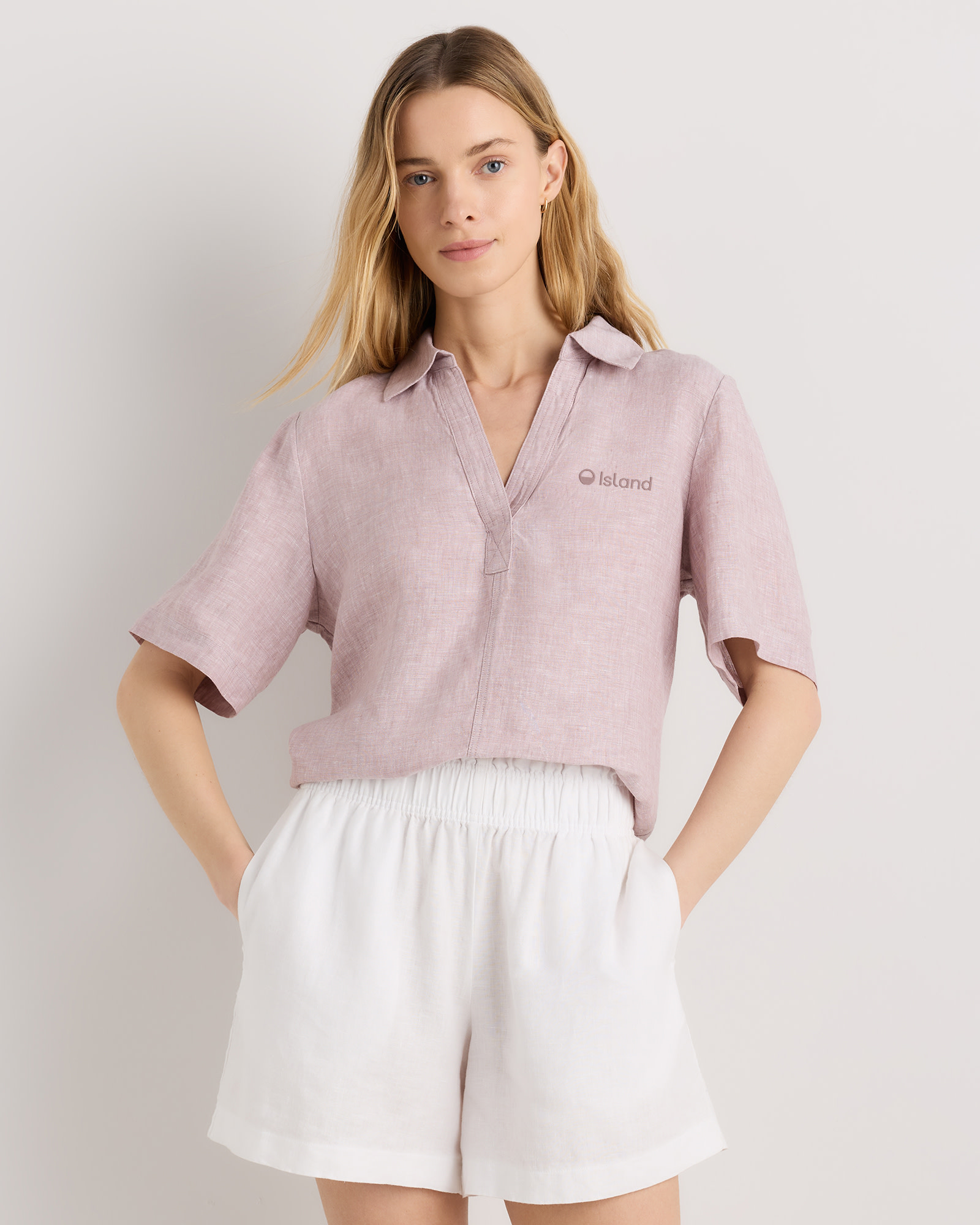 Women's Quince Linen Pop Over Top - Pink