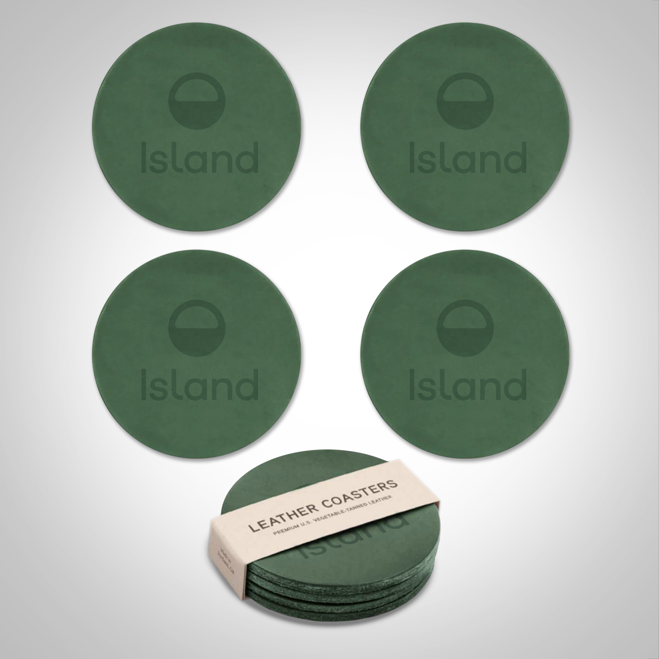 Island Green Leather Coasters - Set of 4