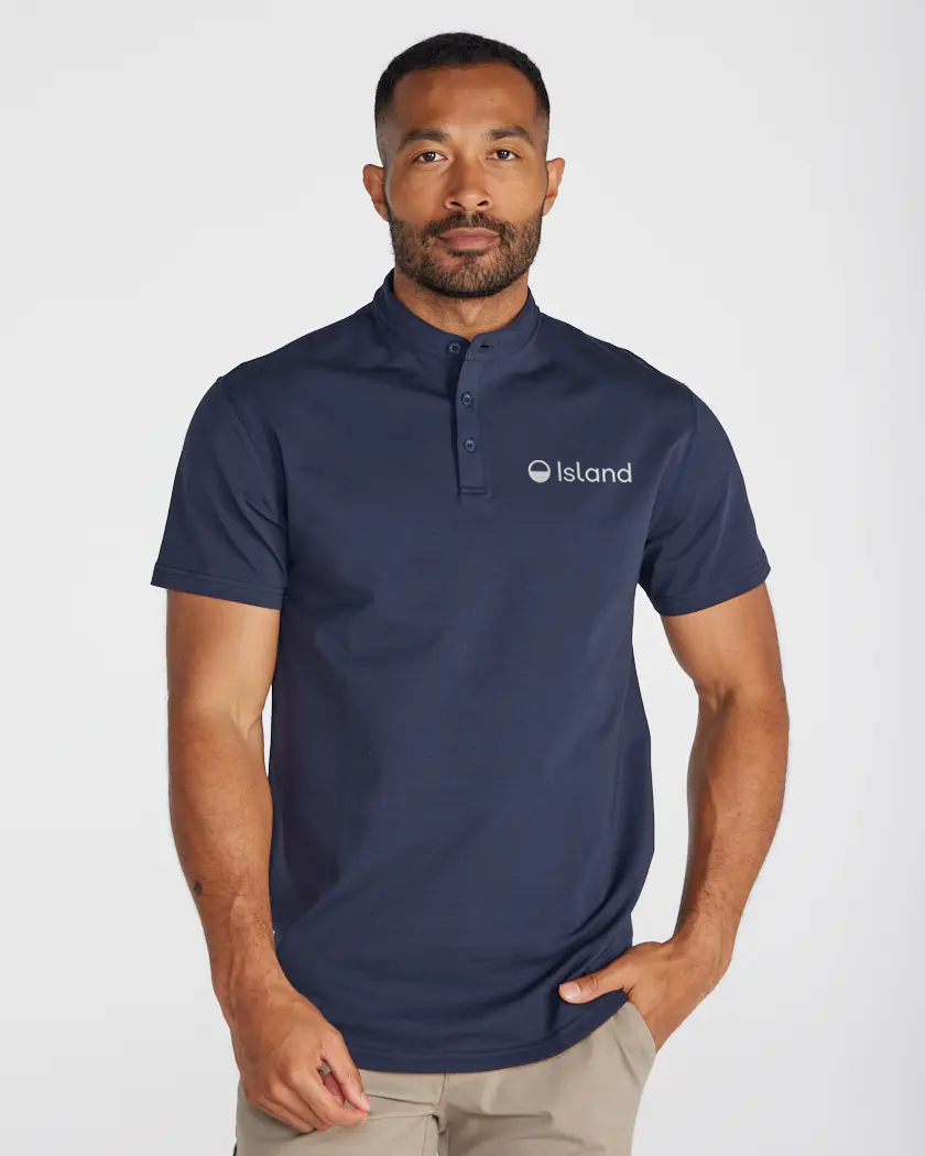 Men's BYLT Stand Collar Short Sleeve Polo - Navy