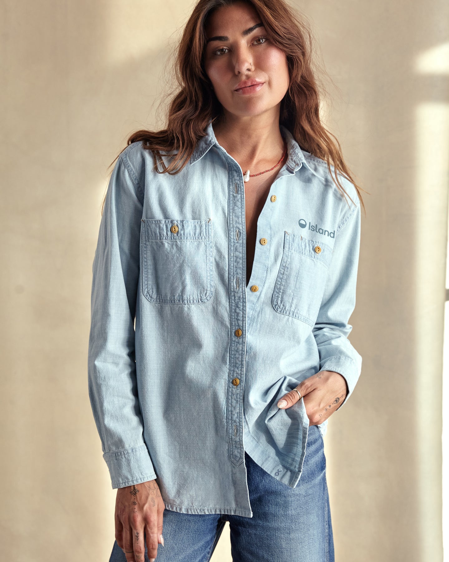 Women's Outerknown Chambray Utility Shirt - Light Wash Chambray