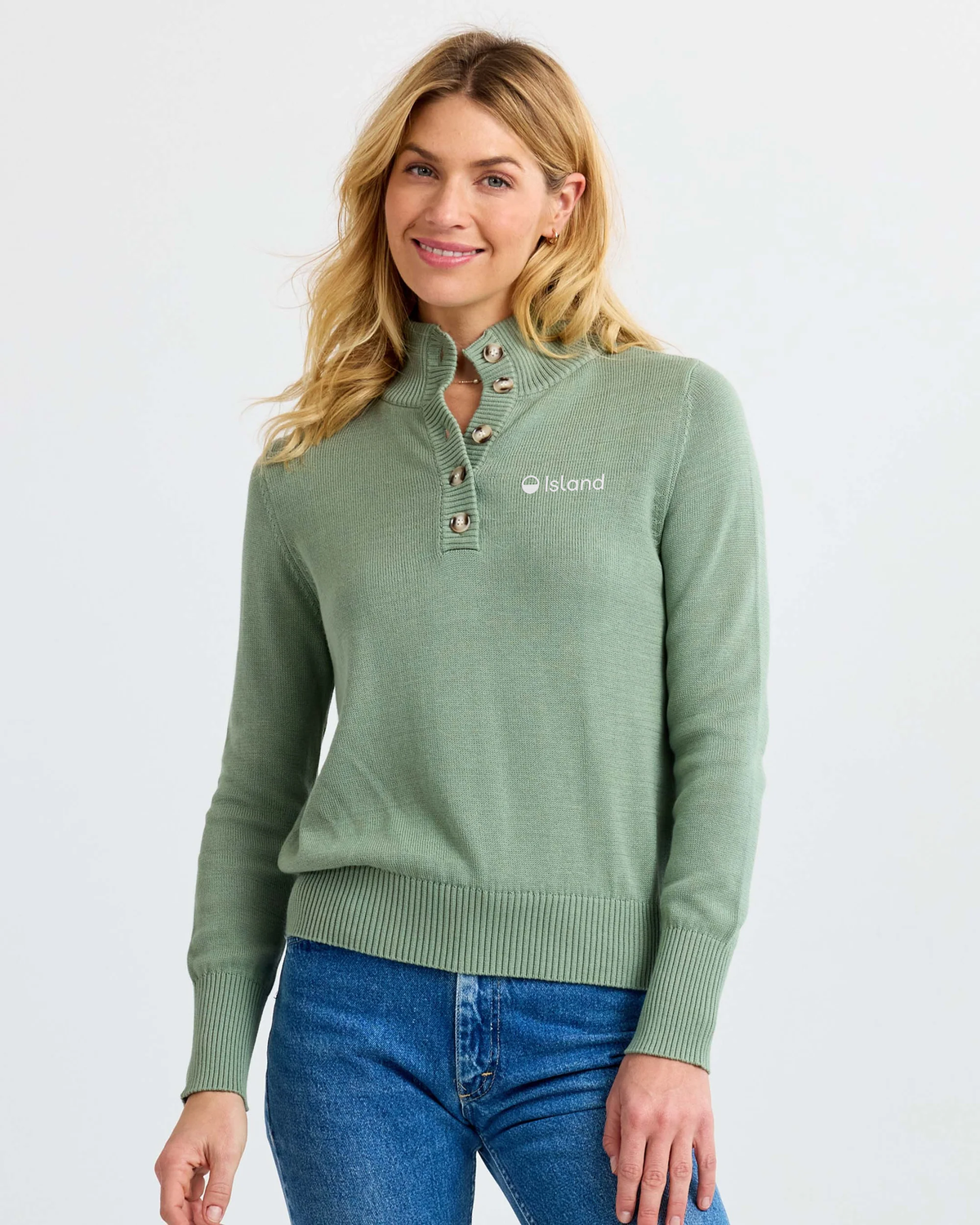 Women's Pura Cashmere Cotton Henley Pullover - Sage