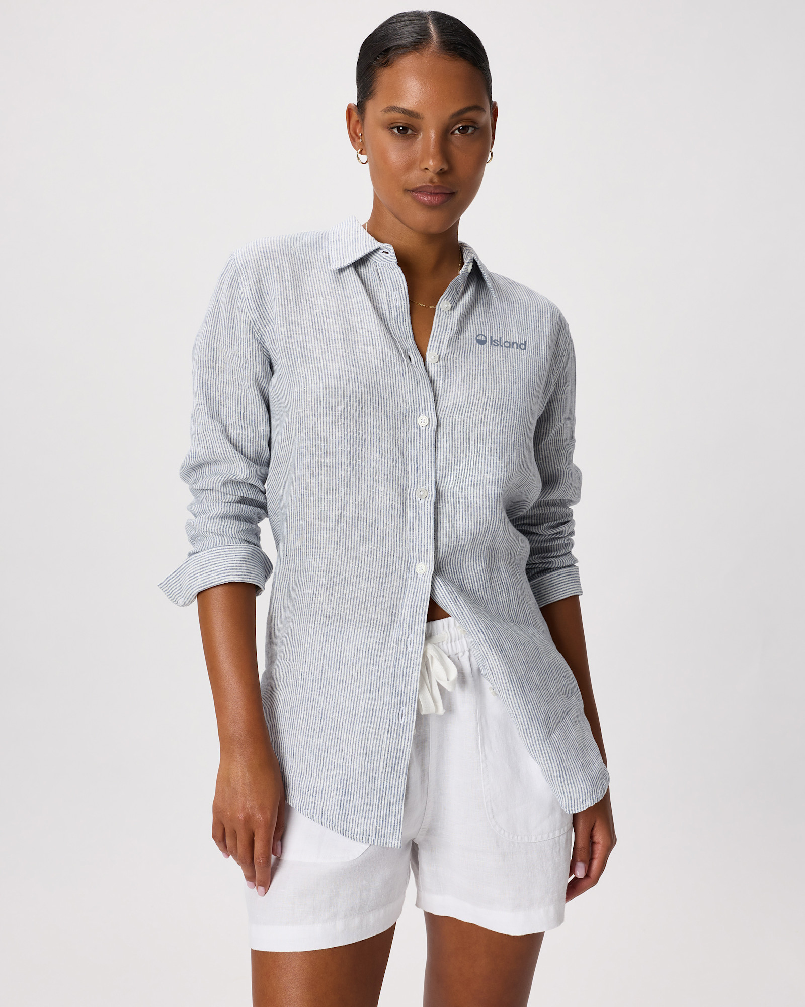 Women's Quince Linen Long Sleeve Shirt - Pinstripe | Pre-Order