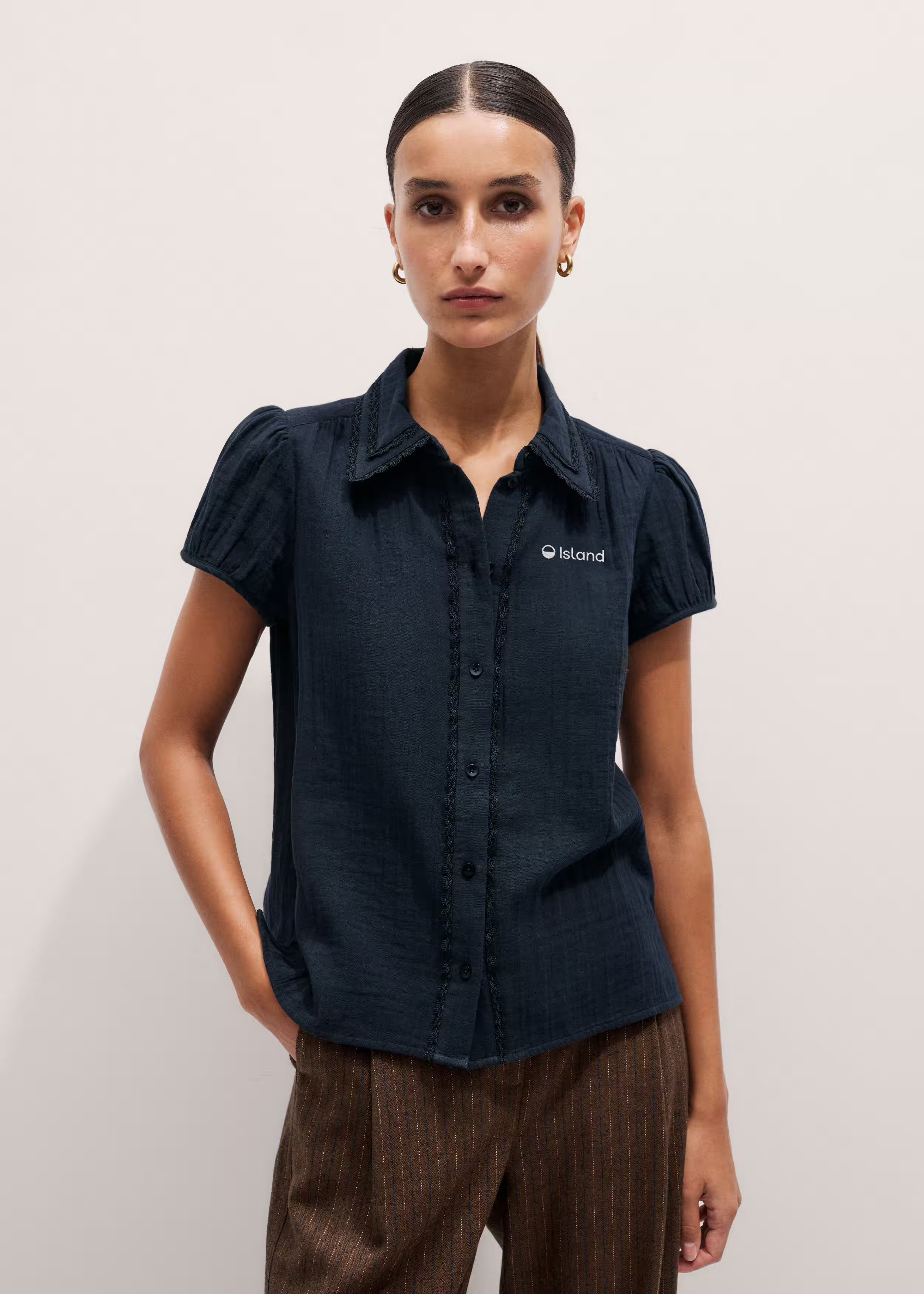 Women's ME+EM Summer Trim Blouse - Navy | Pre-Order