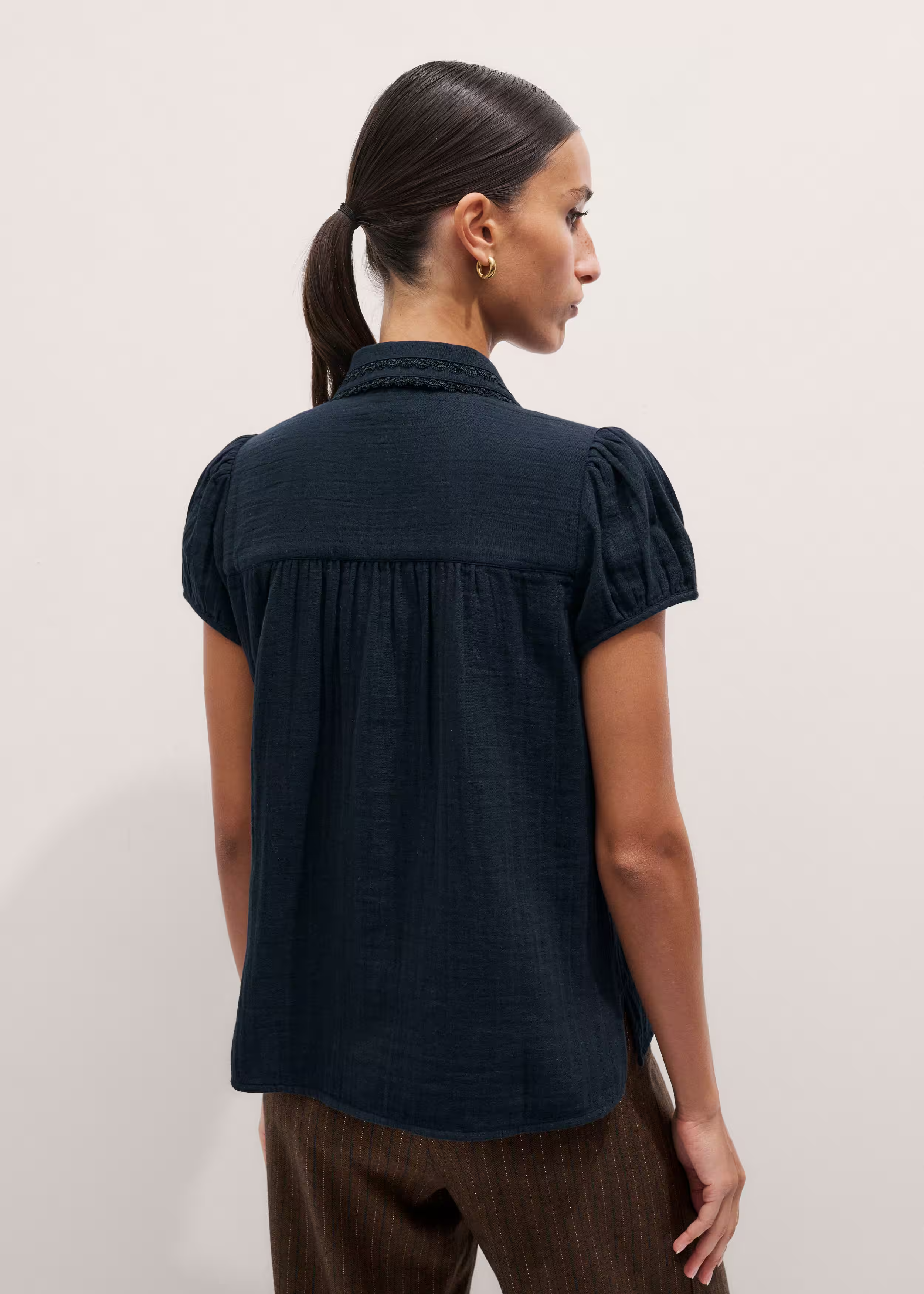 Women's ME+EM Summer Trim Blouse - Navy | Pre-Order