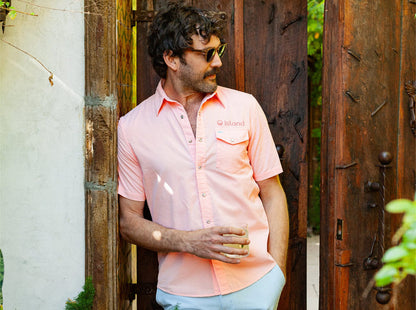 Men's Criquet Short Sleeve Corduroy Pearl Snap – Peach