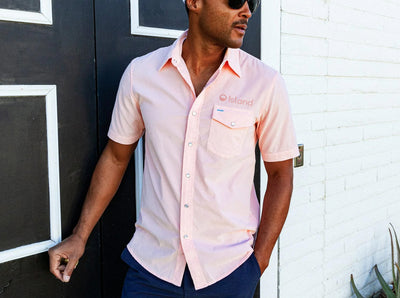 Men's Criquet Short Sleeve Corduroy Pearl Snap – Peach