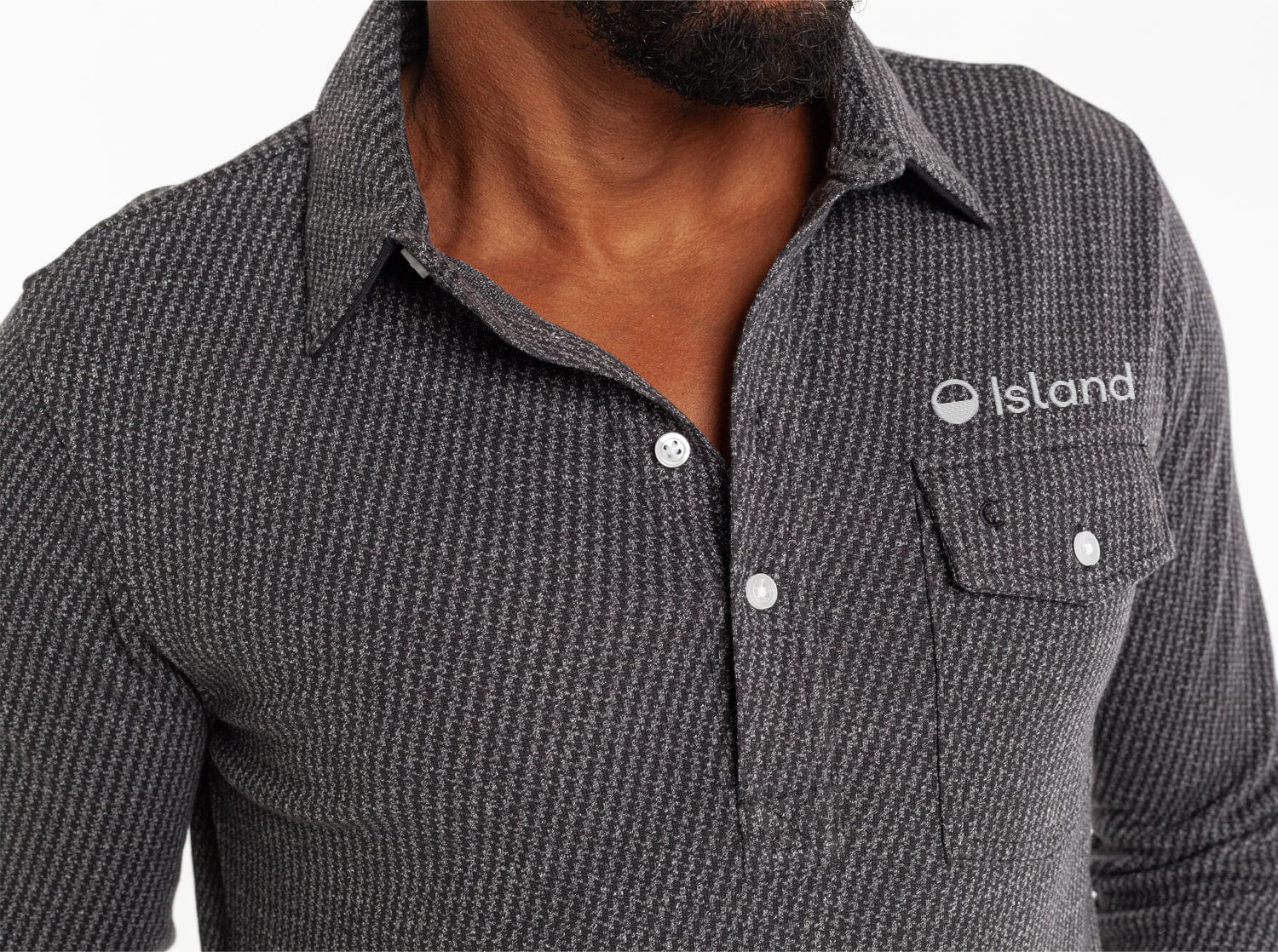 Men's Criquet Houndstooth Long Sleeve Players Shirt - Dark Slate