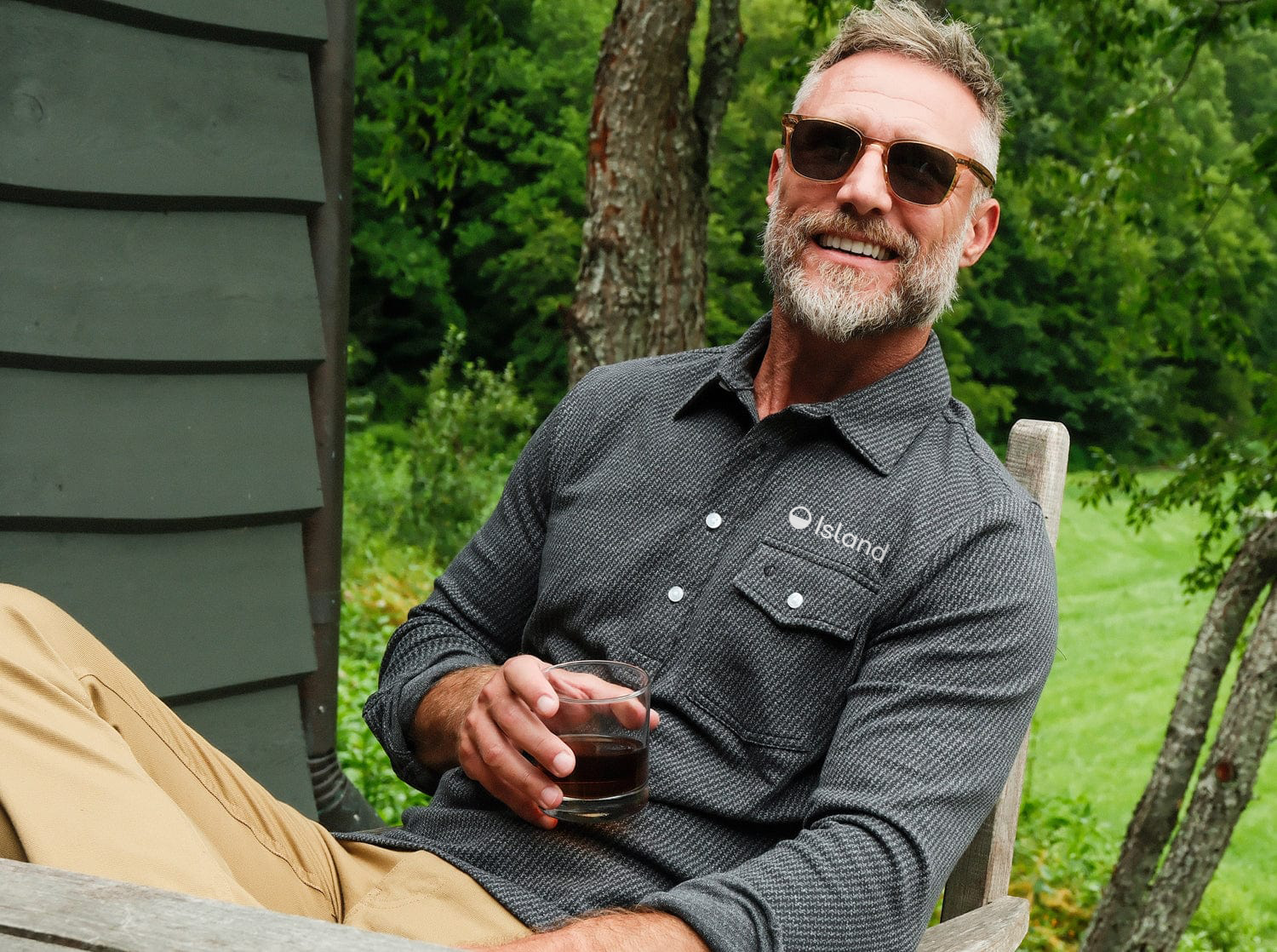 Men's Criquet Houndstooth Long Sleeve Players Shirt - Dark Slate