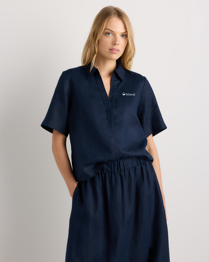 Women's Quince Linen Pop Over Top - Navy