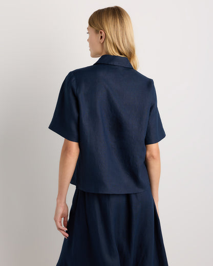 Women's Quince Linen Pop Over Top - Navy
