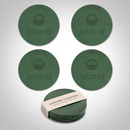 Island Green Leather Coasters - Set of 4