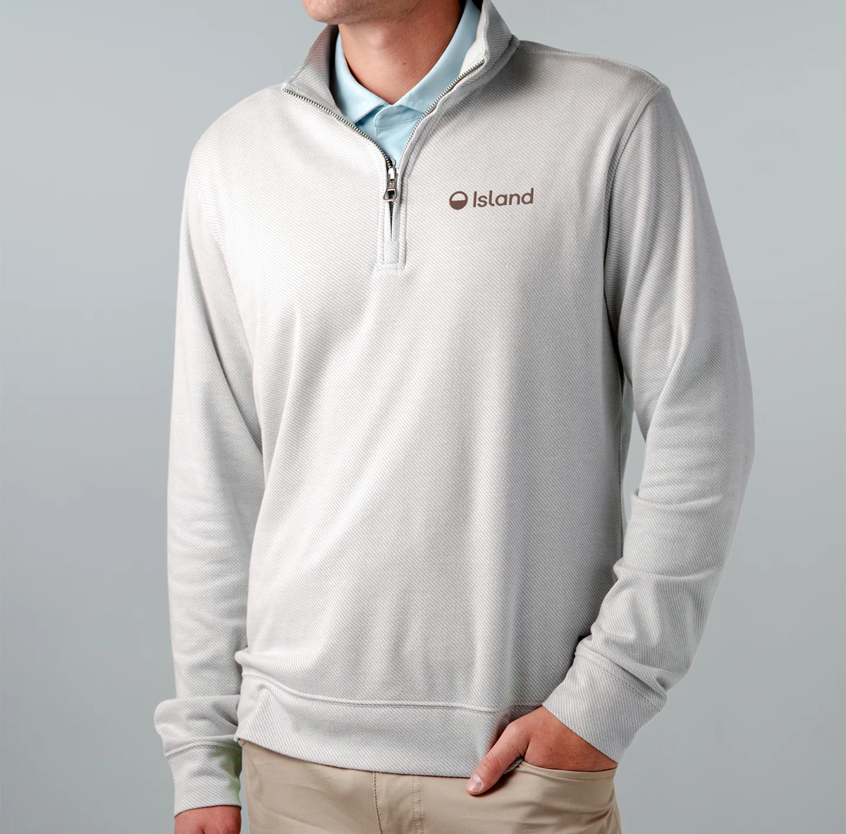 Men's LinkSoul Neptune Sweater 1/4 Zip- Grey White Twill