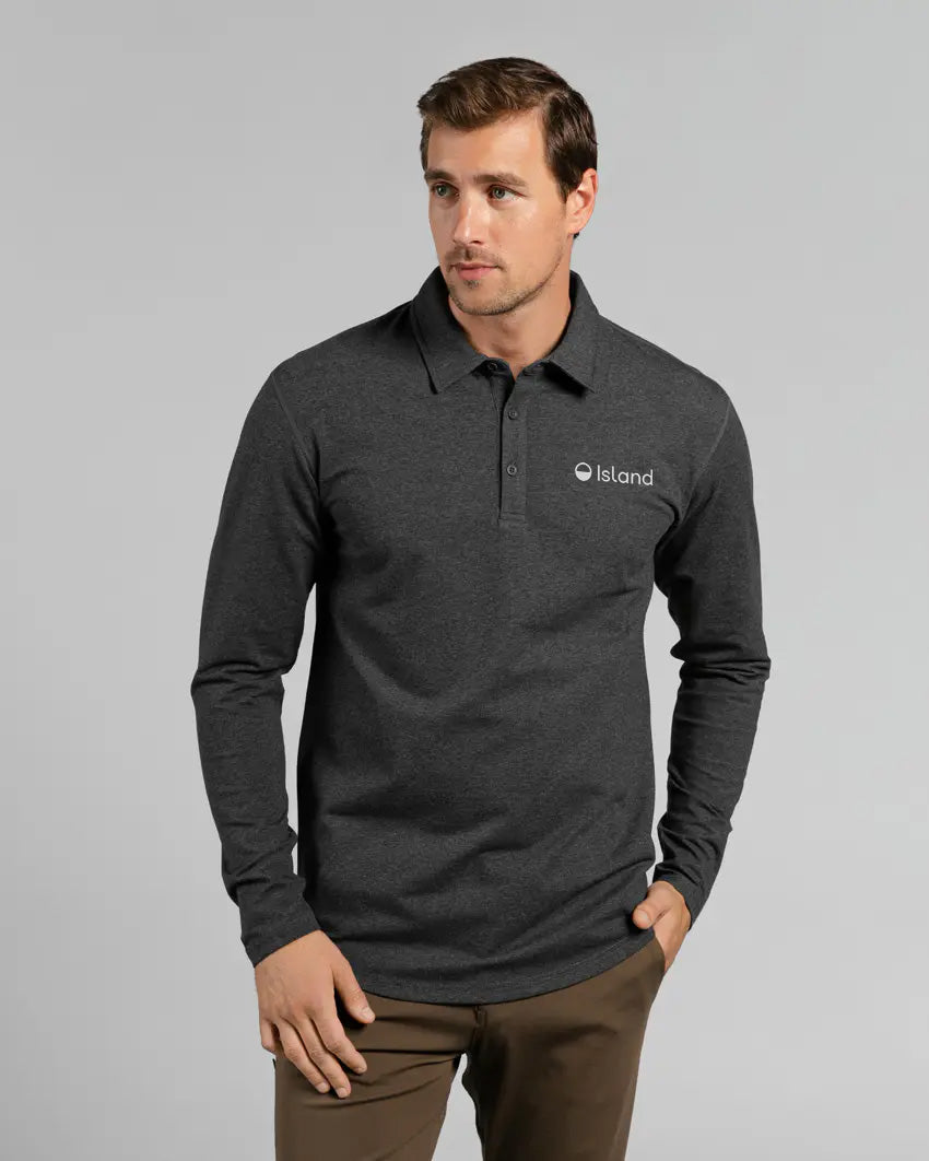 Men's BYLT Lux Long Sleeve Polo - Heathered Grey
