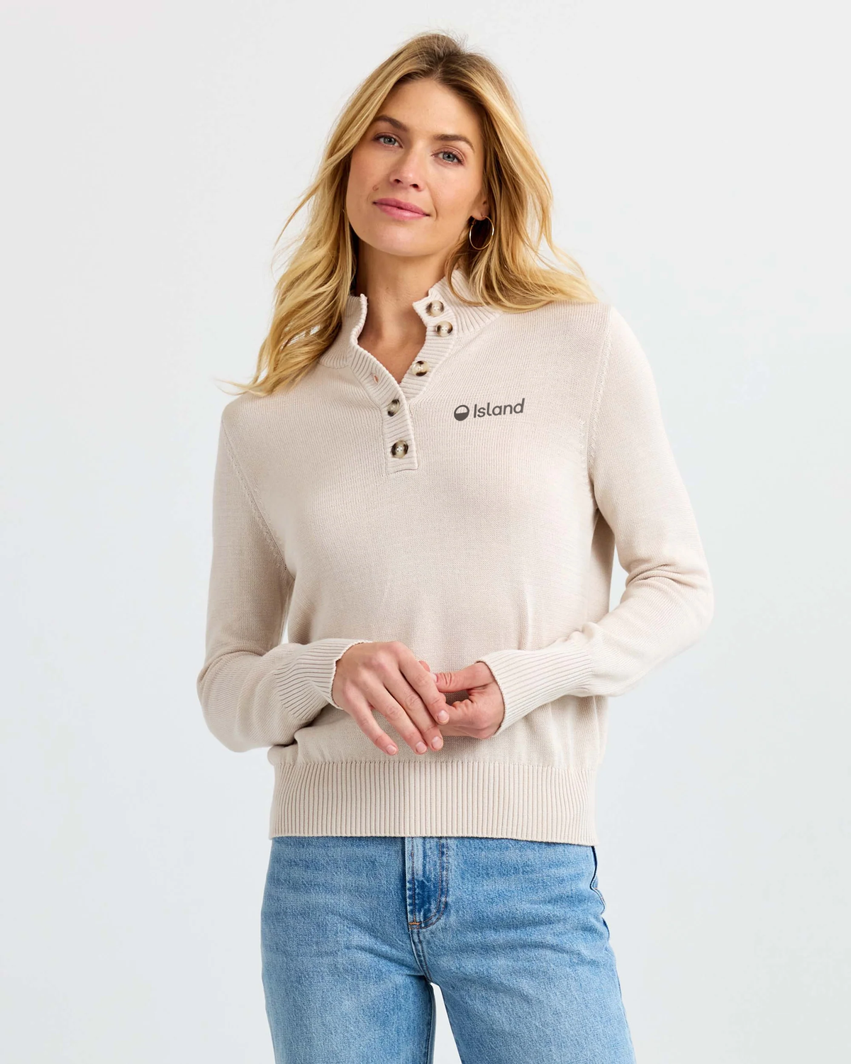 Women's Pura Cashmere Cotton Henley Pullover - Oatmeal