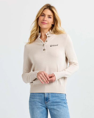 Women's Pura Cashmere Cotton Henley Pullover - Oatmeal