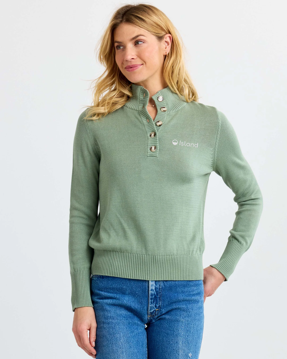 Women's Pura Cashmere Cotton Henley Pullover - Sage