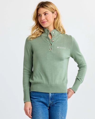 Women's Pura Cashmere Cotton Henley Pullover - Sage