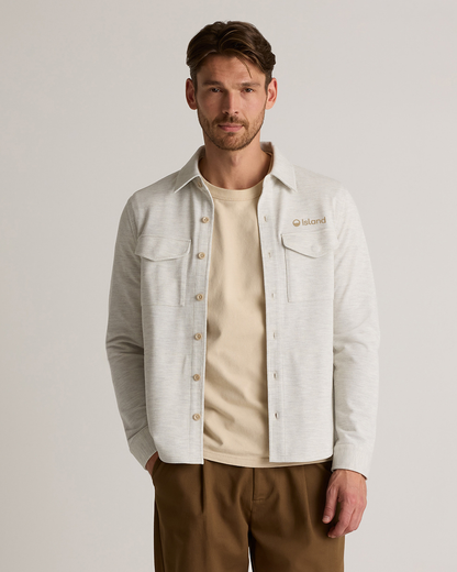 Men's Quince Cotton Pique Knit Overshirt - Heather White