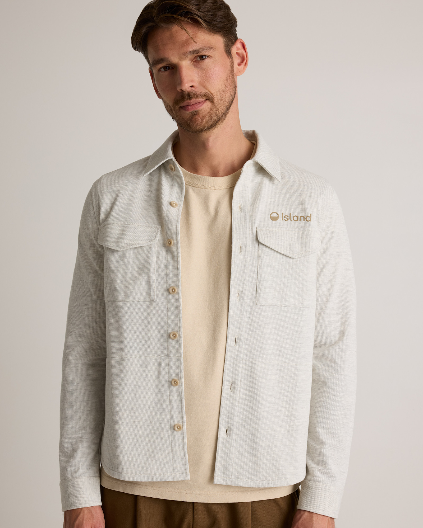 Men's Quince Cotton Pique Knit Overshirt - Heather White