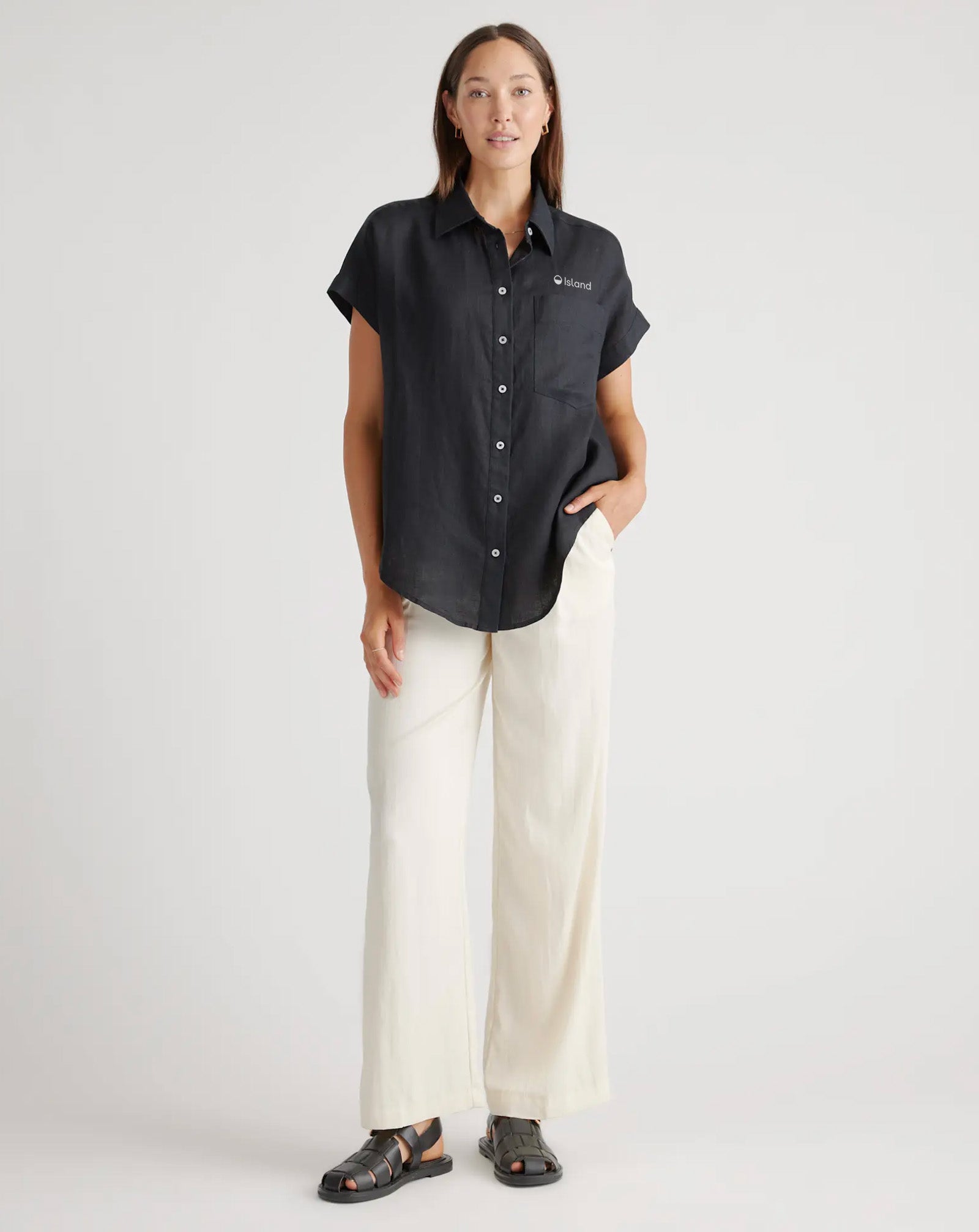 Women's Quince Linen Camp Shirt - Black | Pre-Order