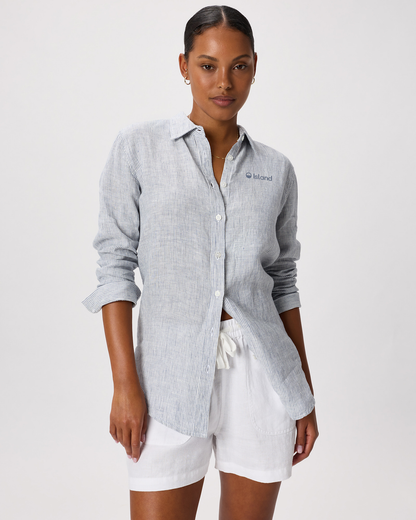 Women's Quince Linen Long Sleeve Shirt - Pinstripe | Pre-Order