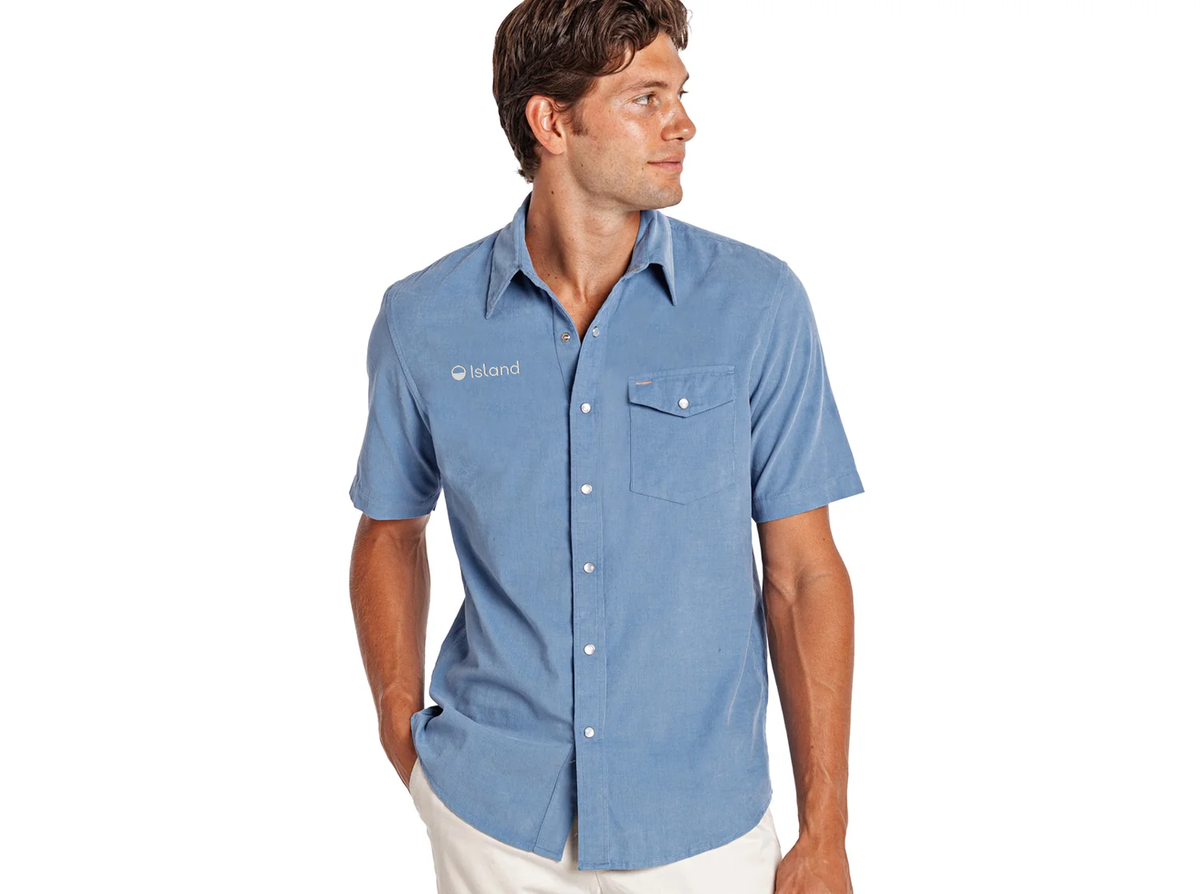 Men's Criquet Short Sleeve Corduroy Peal Snap - Harbor Blue