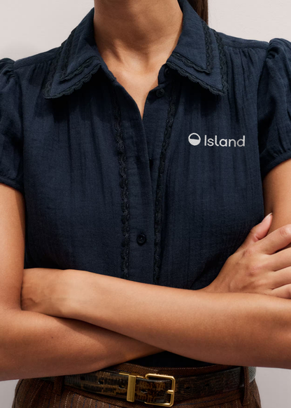 Women's ME+EM Summer Trim Blouse - Navy | Pre-Order